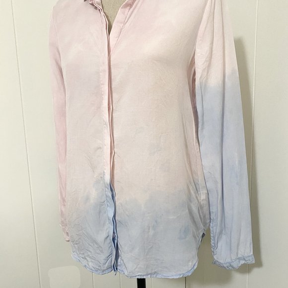Anthropologie Cloth & Stone Tencel Blue/Pink Dip/Tie Dye Button Up Size Small - Picture 4 of 13